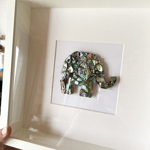 Box Frame Art - Paua Mosaic Elephant