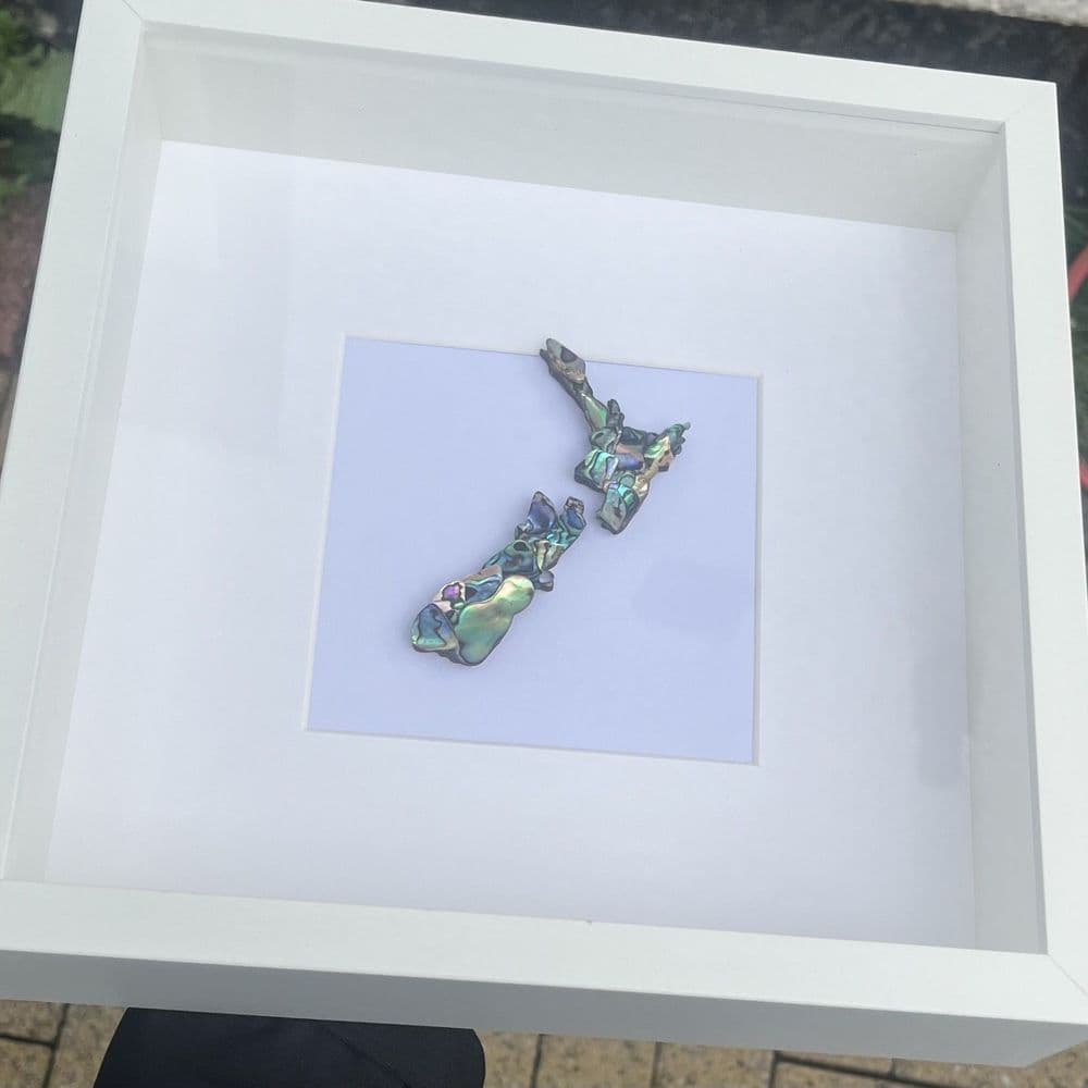 Box Frame Art - Paua Mosaic New Zealand Map