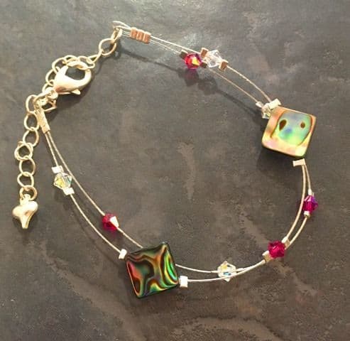 Bracelet - Floating Paua & Cut Glass Crystal Fuchsia PB07-DFU