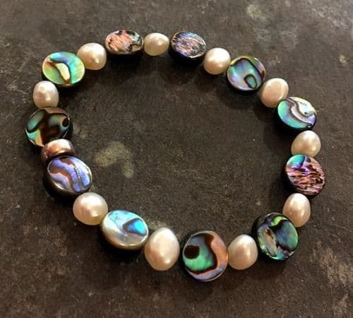 Bracelet - Paua Circles & Freshwater Pearls - PB02-PC