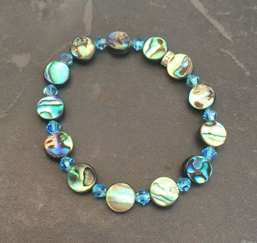 Bracelet - Paua & Cut Glass Crystal Aqua PB02-CAQ1