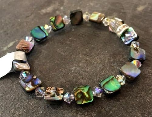 Bracelet - Paua & Cut Glass Crystal Clear AB PB02-QAB1