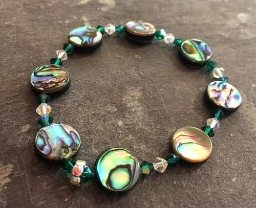 Bracelet - Paua & Cut Glass Crystal Emerald PB02-CEM3