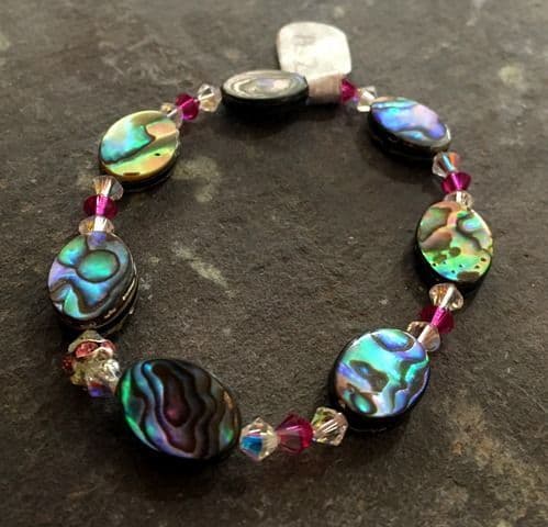 Bracelet - Paua & Cut Glass Crystal Fuchsia PB02-VFU3