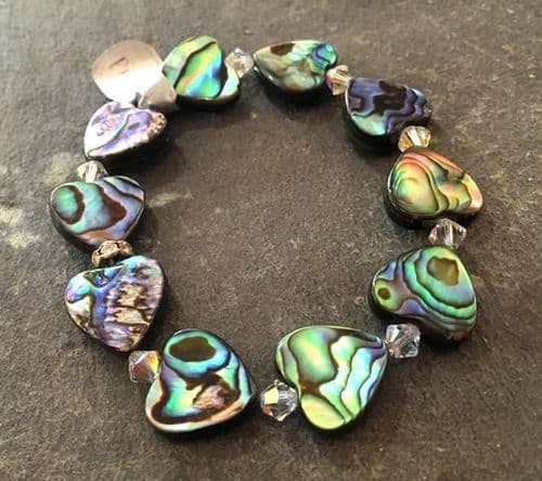 Bracelet - Paua Heart & Cut Glass Crystal Clear AB KIDS HAB1K