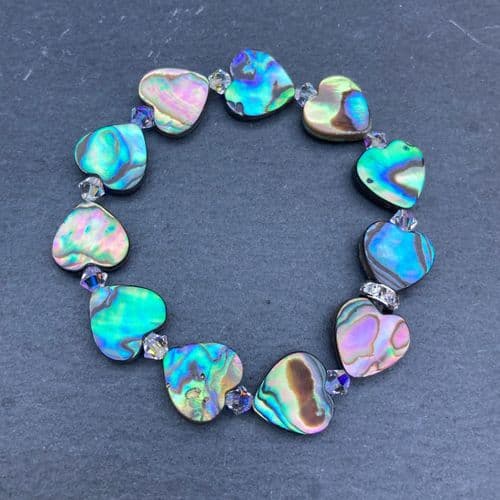 Bracelet - Paua Heart & Cut Glass Crystal Clear AB PB02-HAB1
