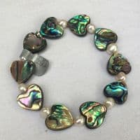 Bracelet - Paua Hearts & Freshwater Pearl - PB02-PH