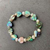 Bracelet - Paua Hearts & Freshwater Pearl - PB02-PH