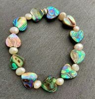 Bracelet - Paua Hearts & Freshwater Pearl - PB02-PH