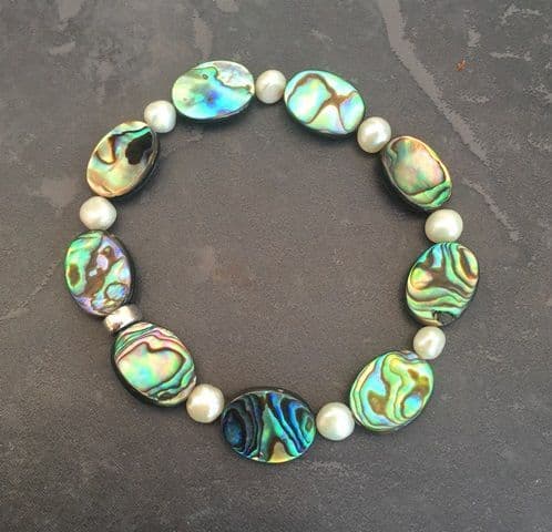 Bracelet - Paua Ovals & Freshwater Pearls - PB02-PV