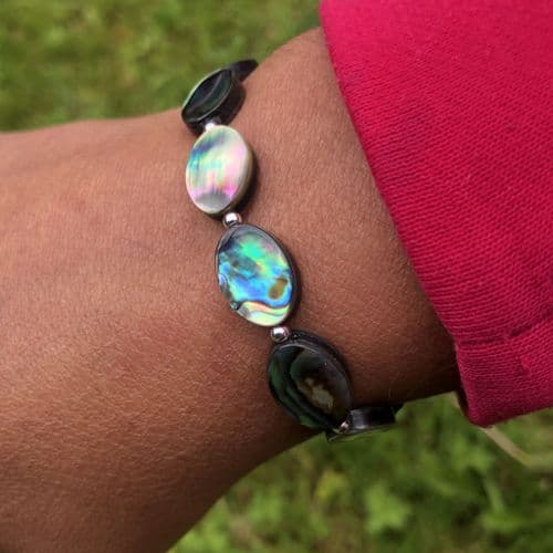 Bracelet - Paua & Silver Bead - Oval - PB22-V