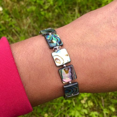 Bracelet - Paua & Silver Bead - Square - PB22-Q