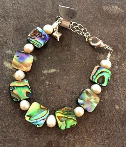 Bracelet - Paua Squares & Freshwater Pearl - PB02-PQ-EXT