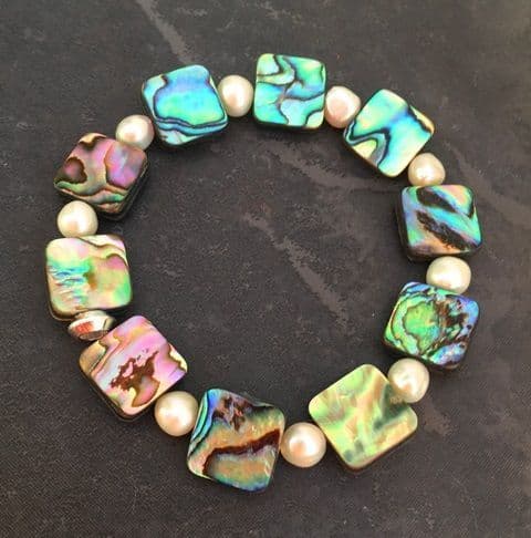 Bracelet - Paua Squares & Freshwater Pearls PB02-PQ