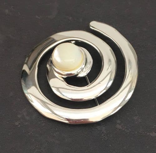 Brooch - Mother of Pearl White - Koru Swirl - 4cm