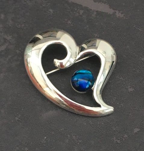 Brooch - Paua Blue - Heart - 3cm
