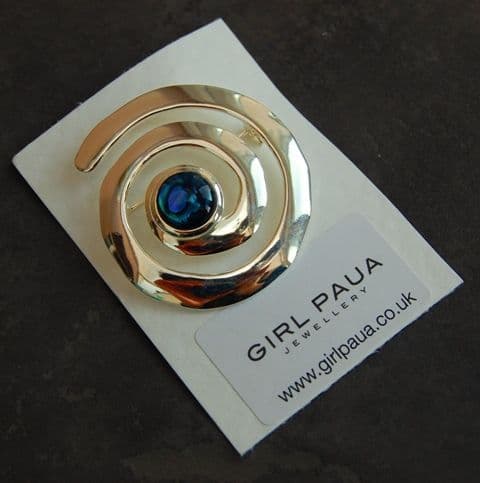Brooch - Paua Blue - Koru Swirl - 4cm