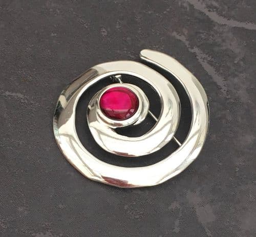 Brooch - Paua Red - Koru Swirl - 4cm