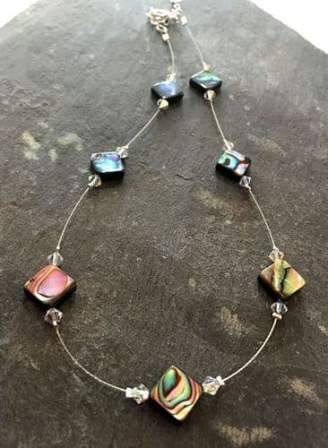 CHOOSE YOUR SHAPE & CRYSTAL COLOUR! Paua & Cut Glass Crystal Floating Necklace PN201