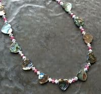 CHOOSE YOUR SHAPE & CRYSTAL COLOUR! Paua & Cut Glass Crystal Necklace PN08