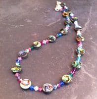 CHOOSE YOUR SHAPE & CRYSTAL COLOUR! Paua & Cut Glass Crystal Necklace PN08