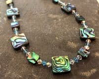 CHOOSE YOUR SHAPE & CRYSTAL COLOUR! Paua & Cut Glass Crystal Necklace PN08