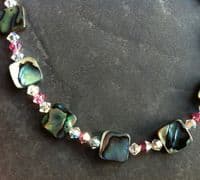 CHOOSE YOUR SHAPE & CRYSTAL COLOUR! Paua & Cut Glass Crystal Necklace PN08