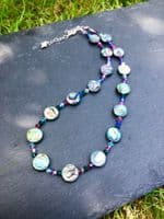 CHOOSE YOUR SHAPE & CRYSTAL COLOUR! Paua & Cut Glass Crystal Necklace PN08
