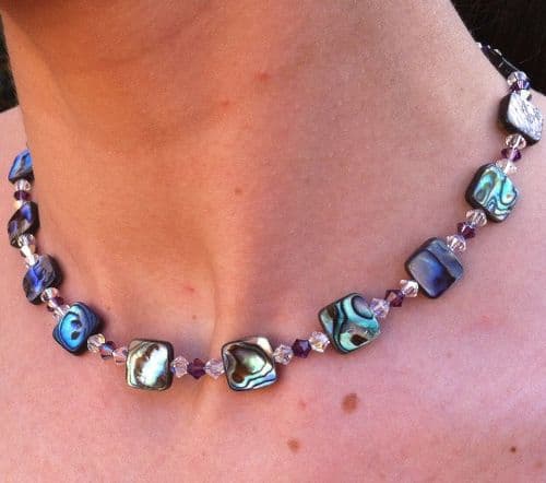 CHOOSE YOUR SHAPE & CRYSTAL COLOUR! Paua & Cut Glass Crystal Necklace PN08