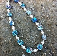 CHOOSE YOUR SHAPE! Paua, Freshwater Pearl & Cut Glass Crystal Necklace PN10 CLEAR AB