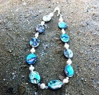 CHOOSE YOUR SHAPE! Paua, Freshwater Pearl & Cut Glass Crystal Necklace PN10 CLEAR AB