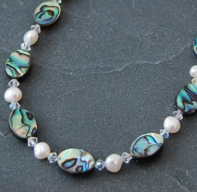 CHOOSE YOUR SHAPE! Paua, Freshwater Pearl & Cut Glass Crystal Necklace PN10 CLEAR AB