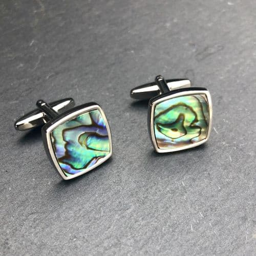 Cufflinks - Paua Natural Square in Silver Plate