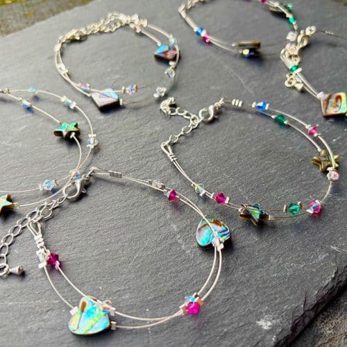 CUSTOMISABLE: Floating Paua & Cut Glass Crystal Bracelet PB07