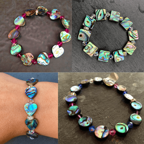 CUSTOMISABLE: Paua & Cut Glass Crystal Elasticated Bracelet PB02 (single crystals)