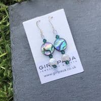 CUSTOMISABLE PE10 Paua, Pearl & Cut Glass Crystal Earrings *change paua shape & crystal colour*