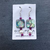 CUSTOMISABLE PE10 Paua, Pearl & Cut Glass Crystal Earrings *change paua shape & crystal colour*