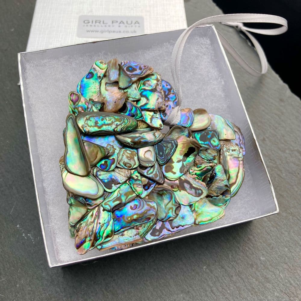 Decoration - Paua Shell Mosaic Hanging Heart (double sided)