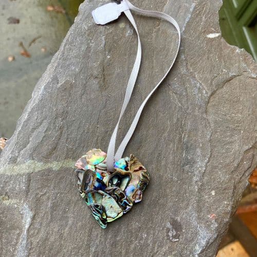 Decoration - Paua Shell Mosaic Hanging Heart -Small
