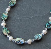 DESIGN YOUR OWN! Paua, Freshwater Pearl & Cut Glass Crystal Necklace PN10C COLOUR AB