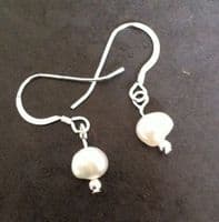 Earrings - Freshwater Pearl & Silver Ball Earrings