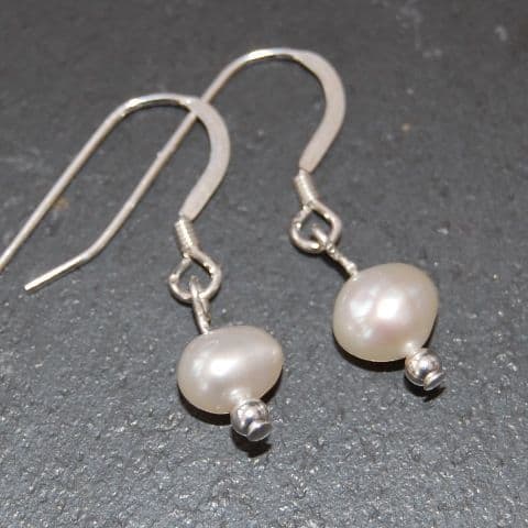 Earrings - Freshwater Pearl & Silver Ball Earrings