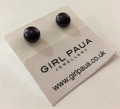 Earrings - Freshwater Pearl Stud Peacock 6mm