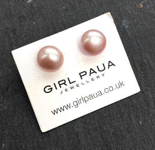 Earrings - Freshwater Pearl Stud Pink Peach 6-7mm