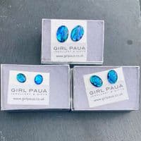 Earrings - Paua Blue Studs 8x10mm, 10x14mm, 13x18mm