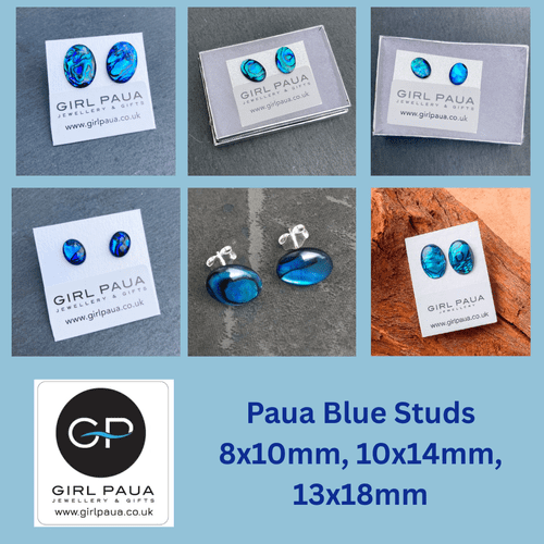 Earrings - Paua Blue Studs 8x10mm, 10x14mm, 13x18mm