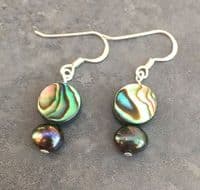 Earrings - Paua Circles & Peacock Freshwater Pearls - PE02-PPC