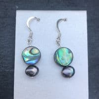 Earrings - Paua Circles & Peacock Freshwater Pearls - PE02-PPC