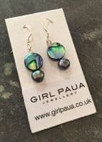 Earrings - Paua Circles & Peacock Freshwater Pearls - PE02-PPC
