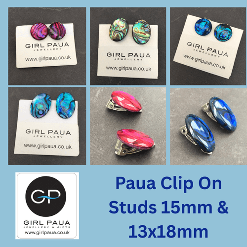 Earrings - Paua Clip On Studs 15mm & 13x18mm